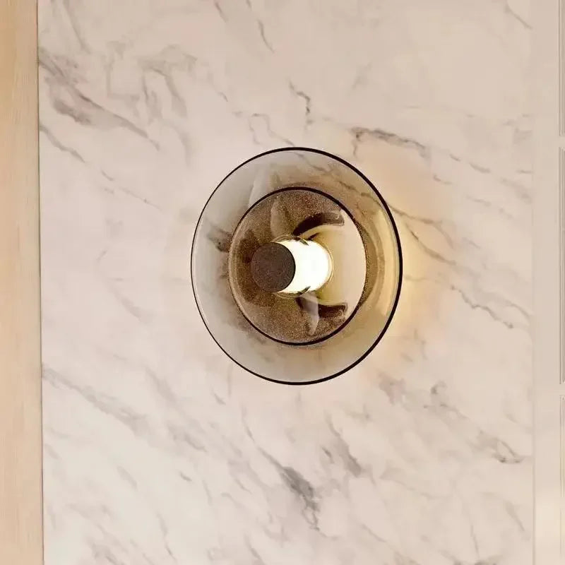 DecorBites™ Amber Glass Disc Wall Lamp: Modern Minimalist LED Sconce Lighting Fixture