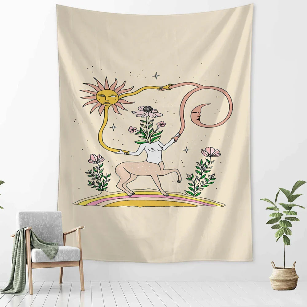 DecorBites™ Botanical Girl Tarot Astrology Tapestry Wall Hanging for Boho Wicca Aesthetic Decor