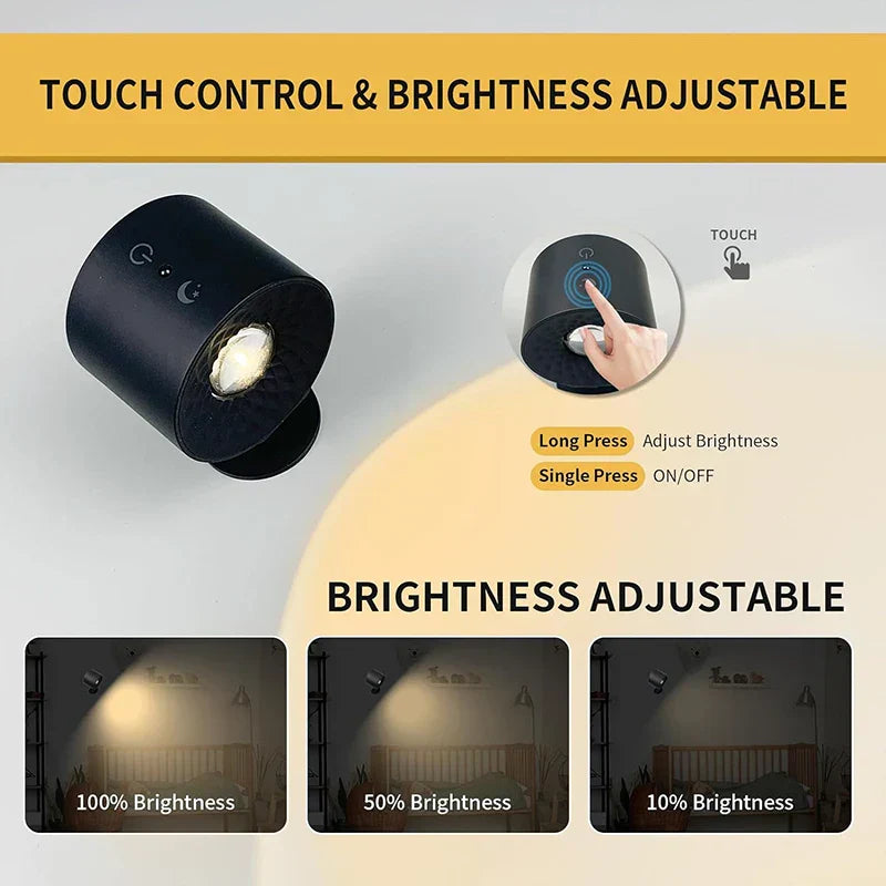 DecorBites™ Double Head LED Wall Lamp Touch Control Remote, 360° Rotation, USB Rechargeable