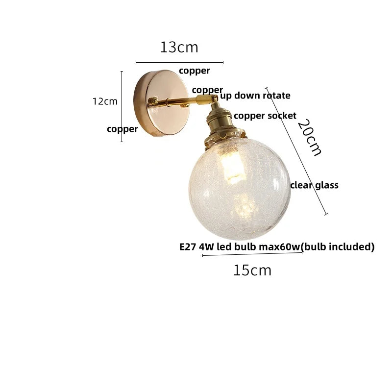 DecorBites™ Glass Rotate Copper LED Wall Sconce - Modern Nordic Bedroom Study Lamp