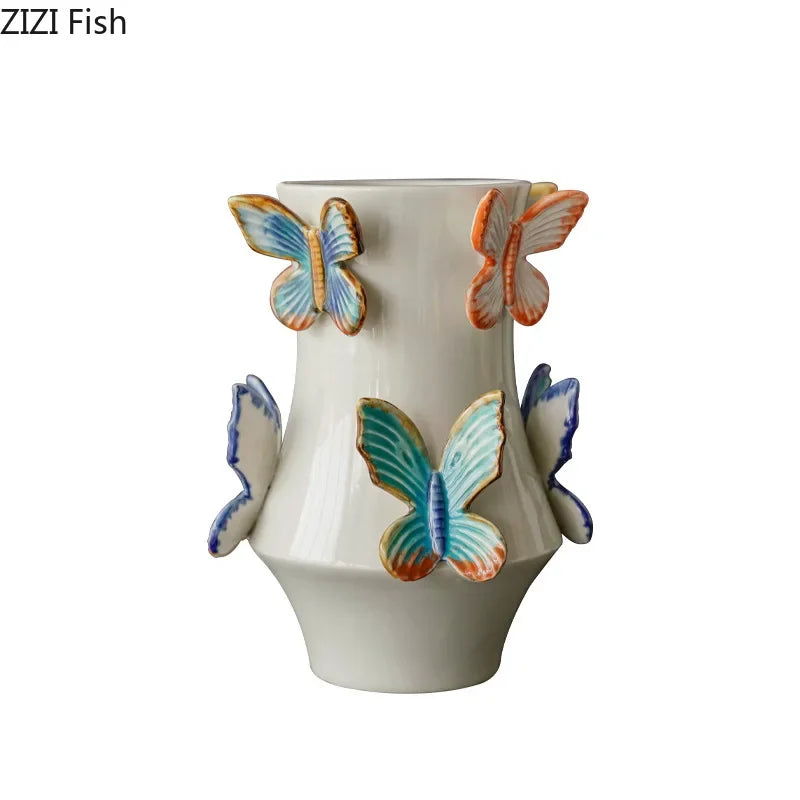 DecorBites™ Butterfly Ceramic Vase: Decorative Pot for Flowers, Table Decoration, Room Aesthetic