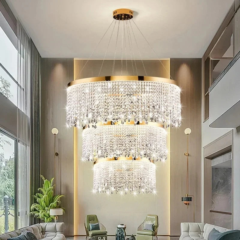 DecorBites™ Crystal Chandelier: Luxury Gold LED Circle Ceiling Pendant Light