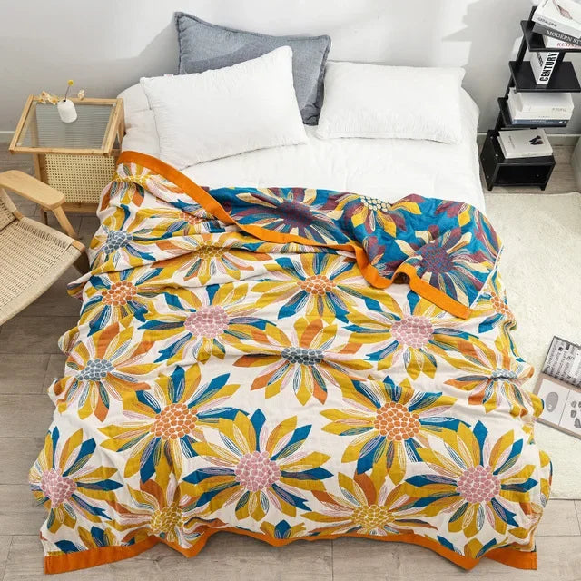 DecorBites™ Boho Mandala Cotton Summer Blanket - Double-Sided Soft Throw for Beds, Sofas