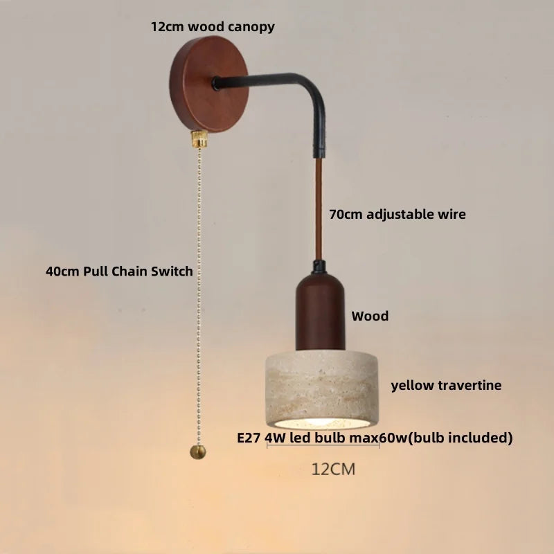 DecorBites™ LED Yellow Travertine Stone Wall Lamp with Pull Chain Switch