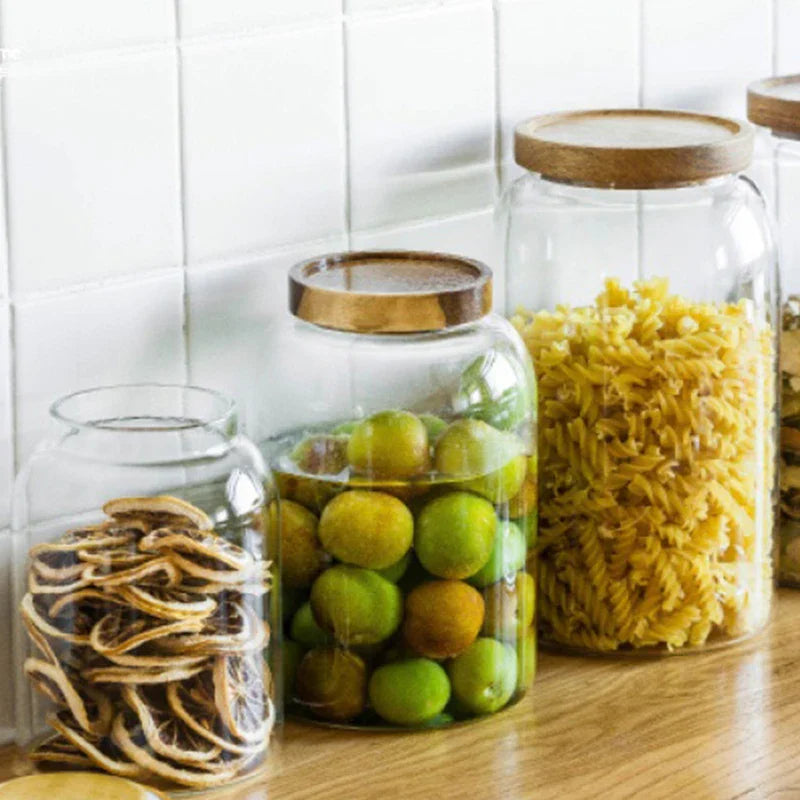 DecorBites™ 3L Kitchen Glass Jars with Acacia Airtight Lid - Set of 2 | Versatile Food Storage Containers