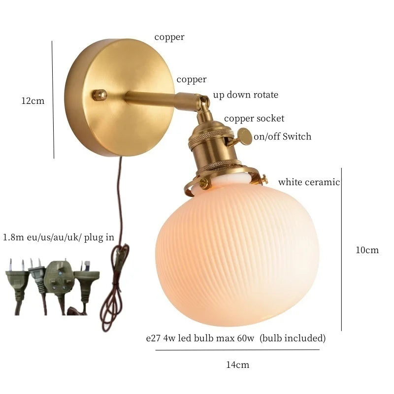 DecorBites™ Ceramic LED Wall Light Striped White Modern Nordic Pull Chain Mirror Lamp