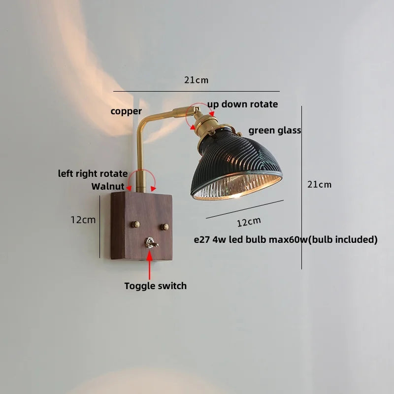 DecorBites™ Clear Glass LED Wall Lights Modern Wood Walnut Copper Stair Fixture