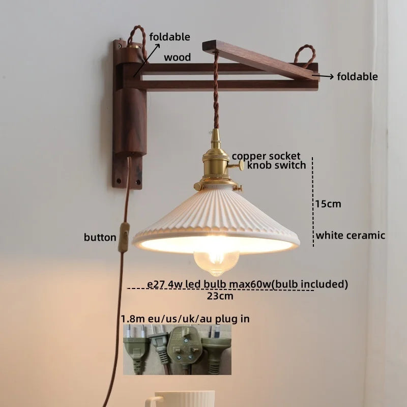 DecorBites™ Ceramic Walnut Wall Sconce with Knob Switch for Bedroom Living Room