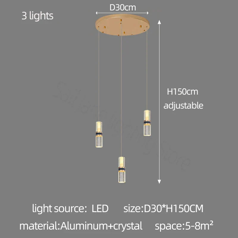 DecorBites™ Crystal Columnar Chandelier Stair Lamp Household Bubble Living Room Restaurant Bar Villa Lightning