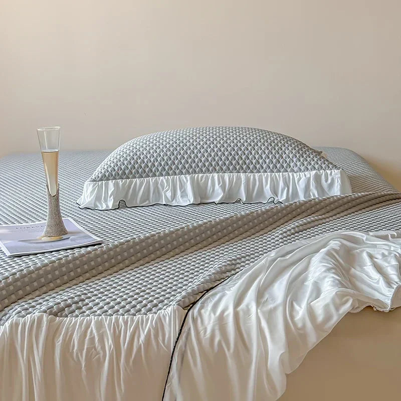 DecorBites™ Cool Feeling 3-Piece Bedding Set - Solid Color Bedskirt, Bedspreads, Sheets & Pillowcases