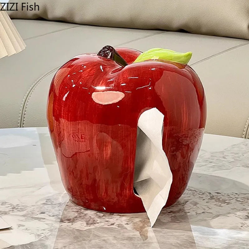DecorBites™ Apple Shape Ceramic Tissue Box - Coffee Table Desk Decoration