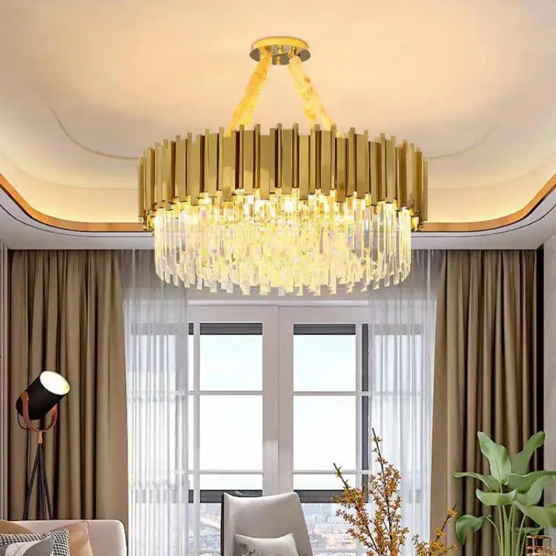 DecorBites™ Crystal LED Pendant Lights: Luxury Gold Plating Metal Hanging Lamp for Living, Dining, Bedroom