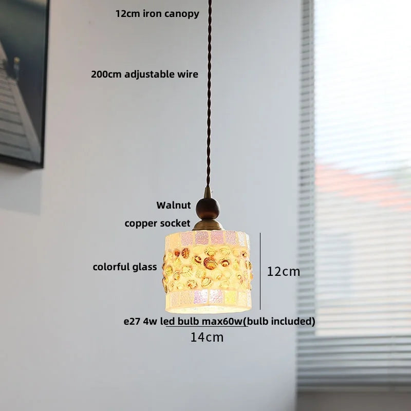 DecorBites™ LED Glass & Wood Pendant Light for Aisle, Coffee Living Room - Japanese Style