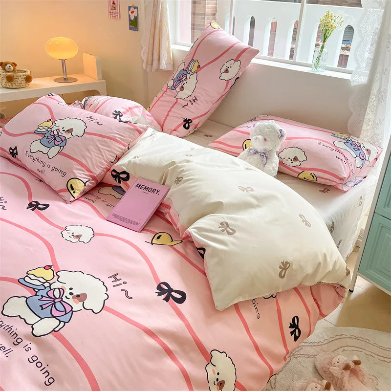 DecorBites™ Cotton Floral Print Bedding Set: Comfortable Sleep Quilt Cover & Fitted Sheet in All Seasons