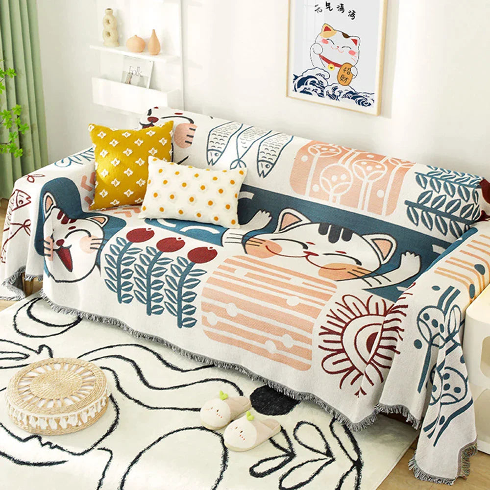 DecorBites™ Lucky Cat Knitted Blanket