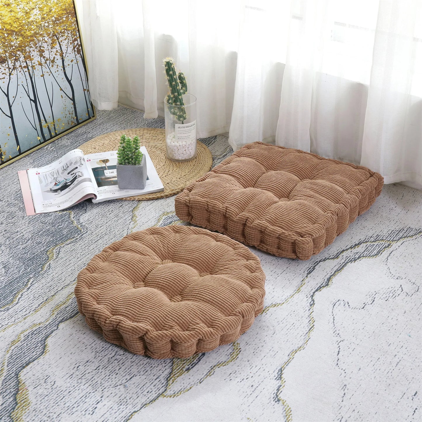 DecorBites™ Japanese Tatami Mat Seat Cushion Floor Pillow for Meditation Poufs
