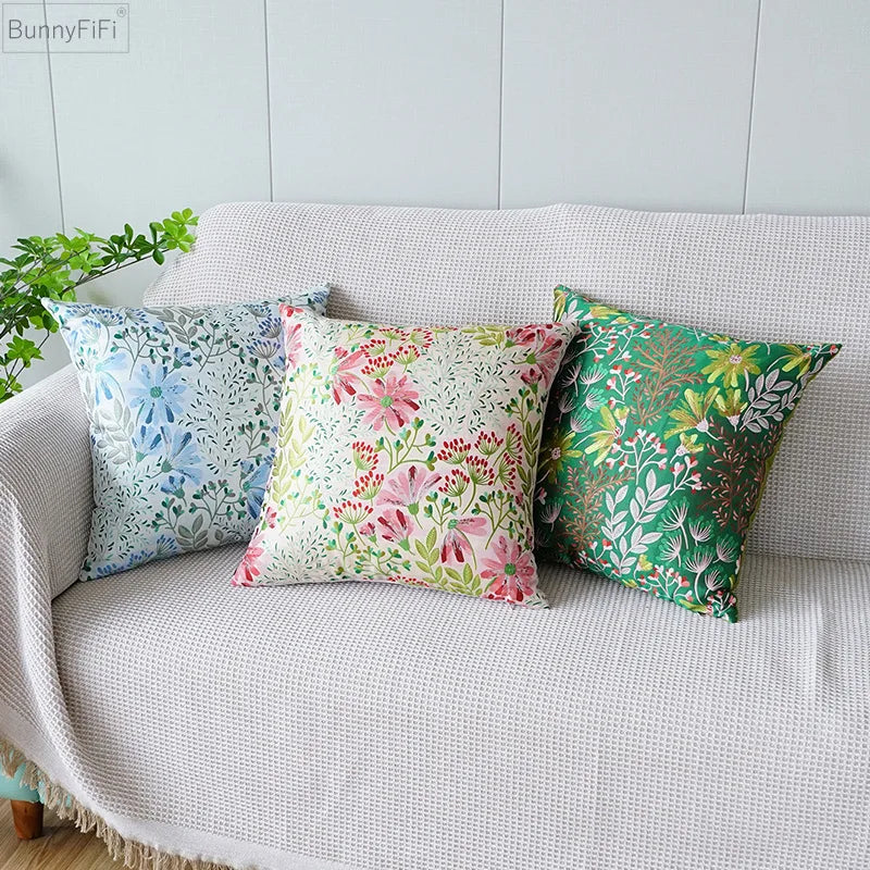DecorBites™ Jacquard Floral Pillow Cover 45x45cm Pink Green Blue Soft Smooth Touch
