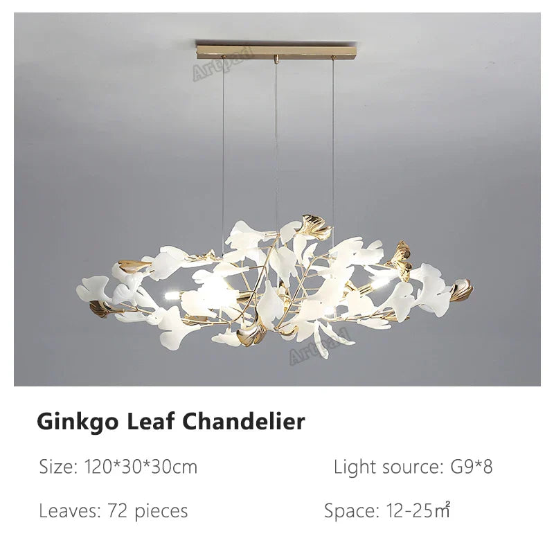 DecorBites™ Ginkgo Leaves Chandelier: Nordic Luxury Pendant Lamp for Hotel, Stairs, Living Room