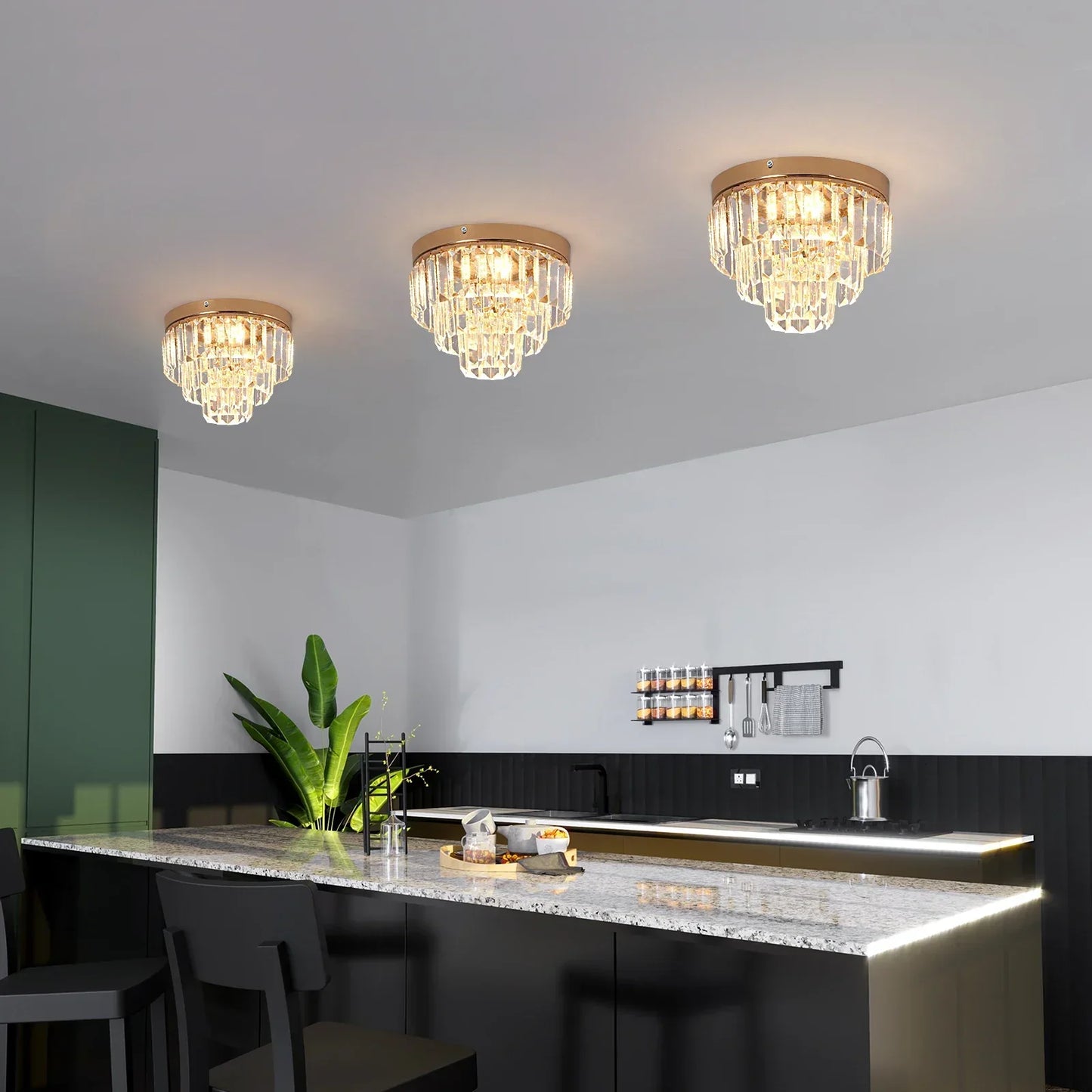 DecorBites™ Crystal LED Ceiling Chandelier for Kitchen Island, Living Room, Dining Room Lighting