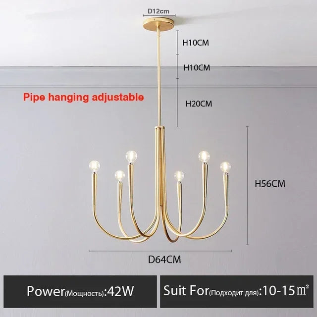 DecorBites™ Gold Metal Chandelier: Modern Nordic LED Lighting for Living Room, Kitchen, Dining Room