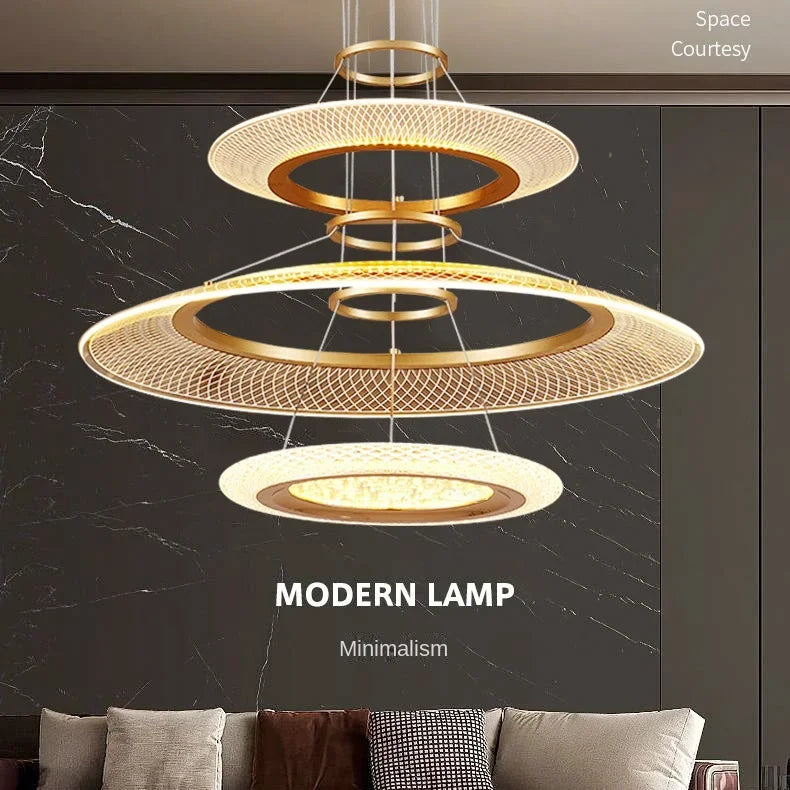 DecorBites™ LED Ring Ceiling Chandelier: Luxury Villa Pendant Light for Living & Dining Rooms