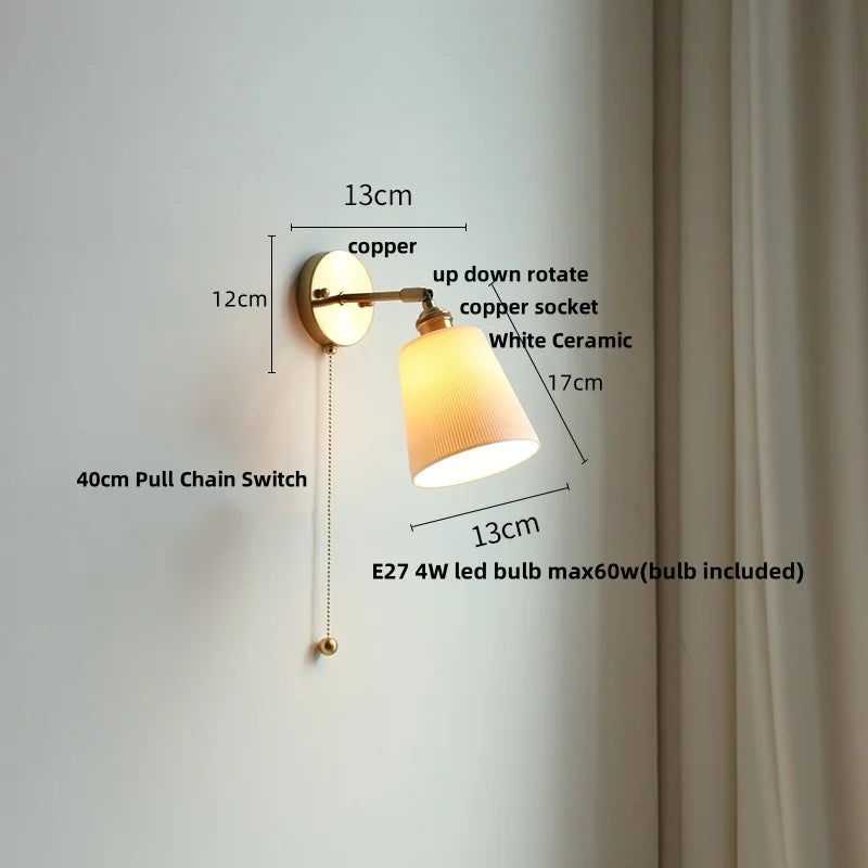 DecorBites™ Copper Wall Light Fixture Bedroom Bedside Sconce White Ceramic Lamp