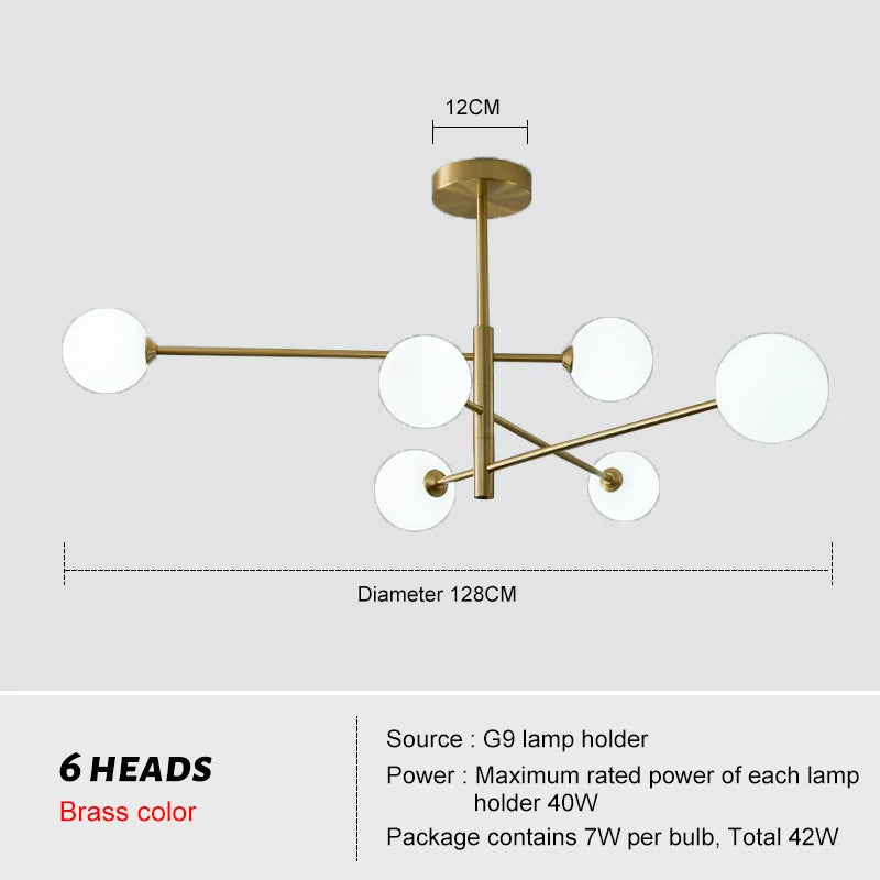 DecorBites™ Glass Brass Chandelier: Nordic Modern Pendant Lights for Home, Living Room, Bedroom, Restaurant, Cafe
