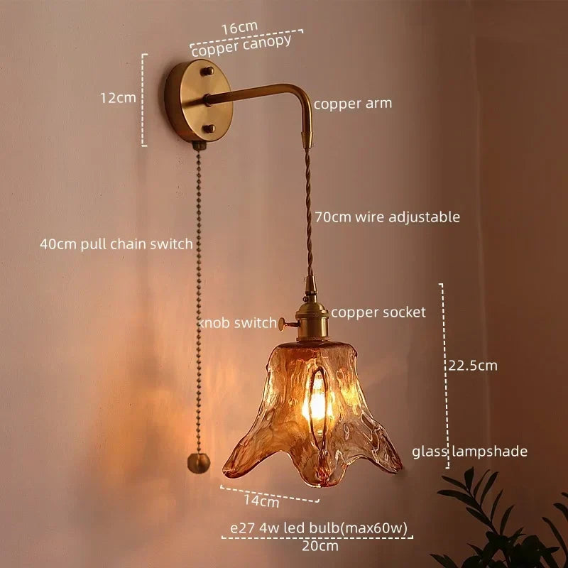 DecorBites™ Amber Glass LED Wall Lamps for Living Room and Bathroom Mirror Lighting