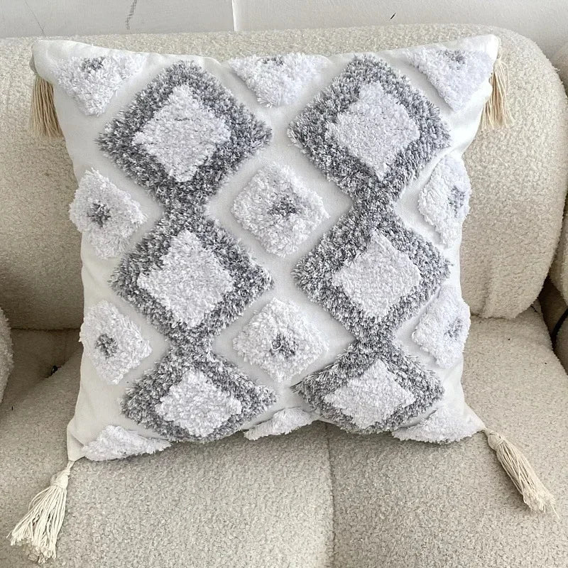 DecorBites™ Bohemian Tufted Tassel Cushion Cover | Plush Embroidered Decorative Pillow for Sofa