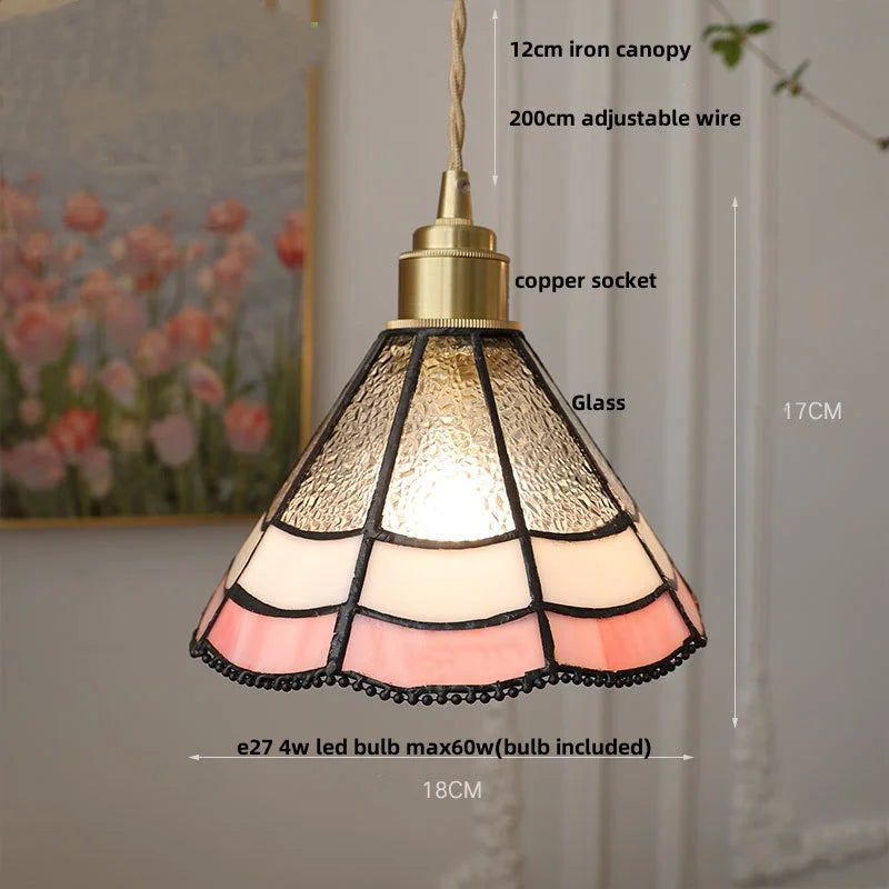 DecorBites™ Glass LED Pendant Lamp Tiffany Style Hand Stitch Dining Room Light