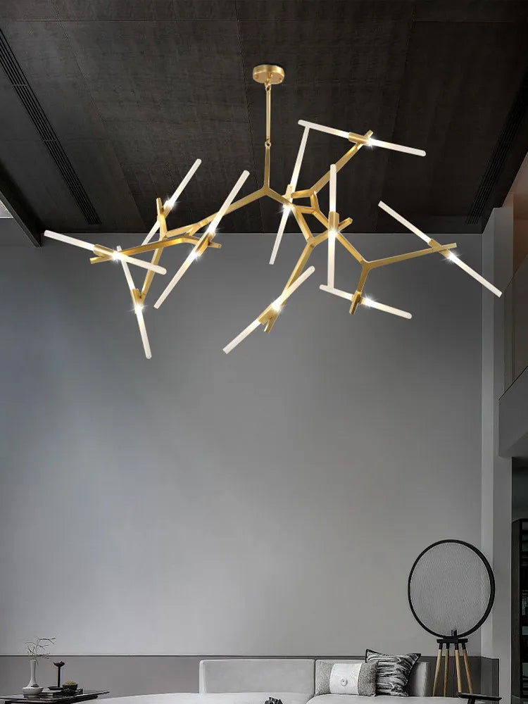 DecorBites™ Gold Branch LED Chandelier for Duplex Villa Staircase - Modern Indoor Lighting
