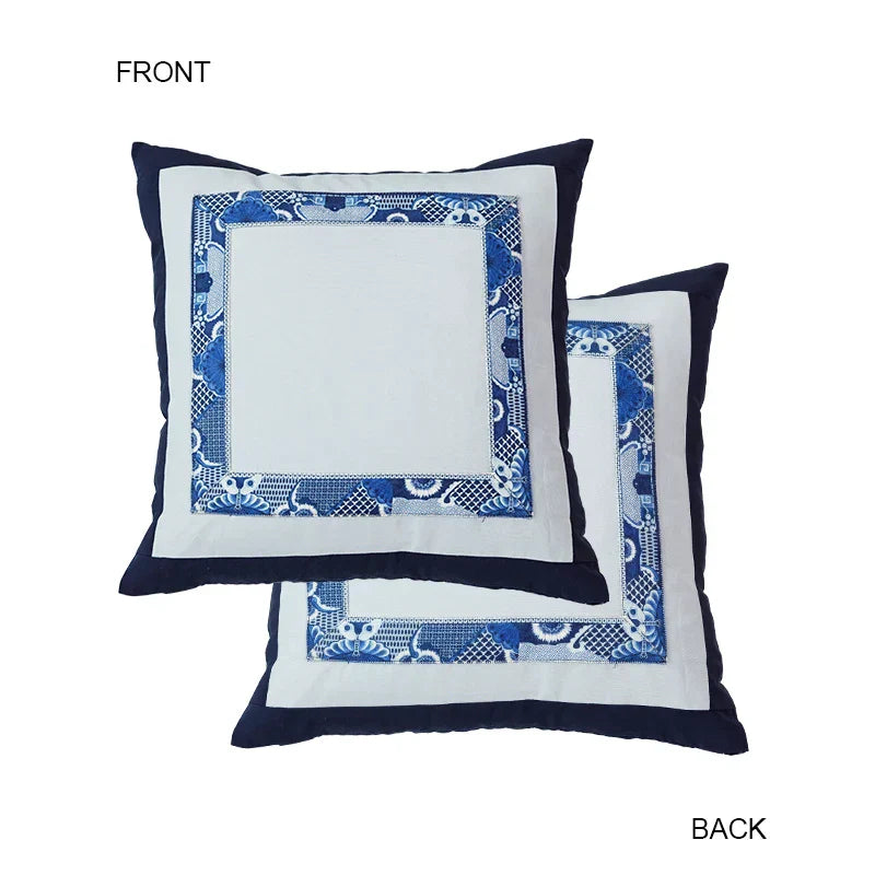 DecorBites™ Blue Chinoiserie Home Pagoda Bolster Pillowcase 30x65 Luxury Cushion Cover