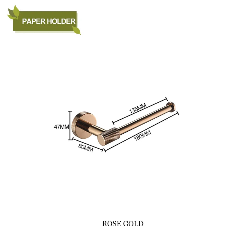 DecorBites™ Bathroom Accessories Set: Rose Gold Chrome Hook, Brushed Gold Towel Rack, Stainless Steel Toilet Paper Holder