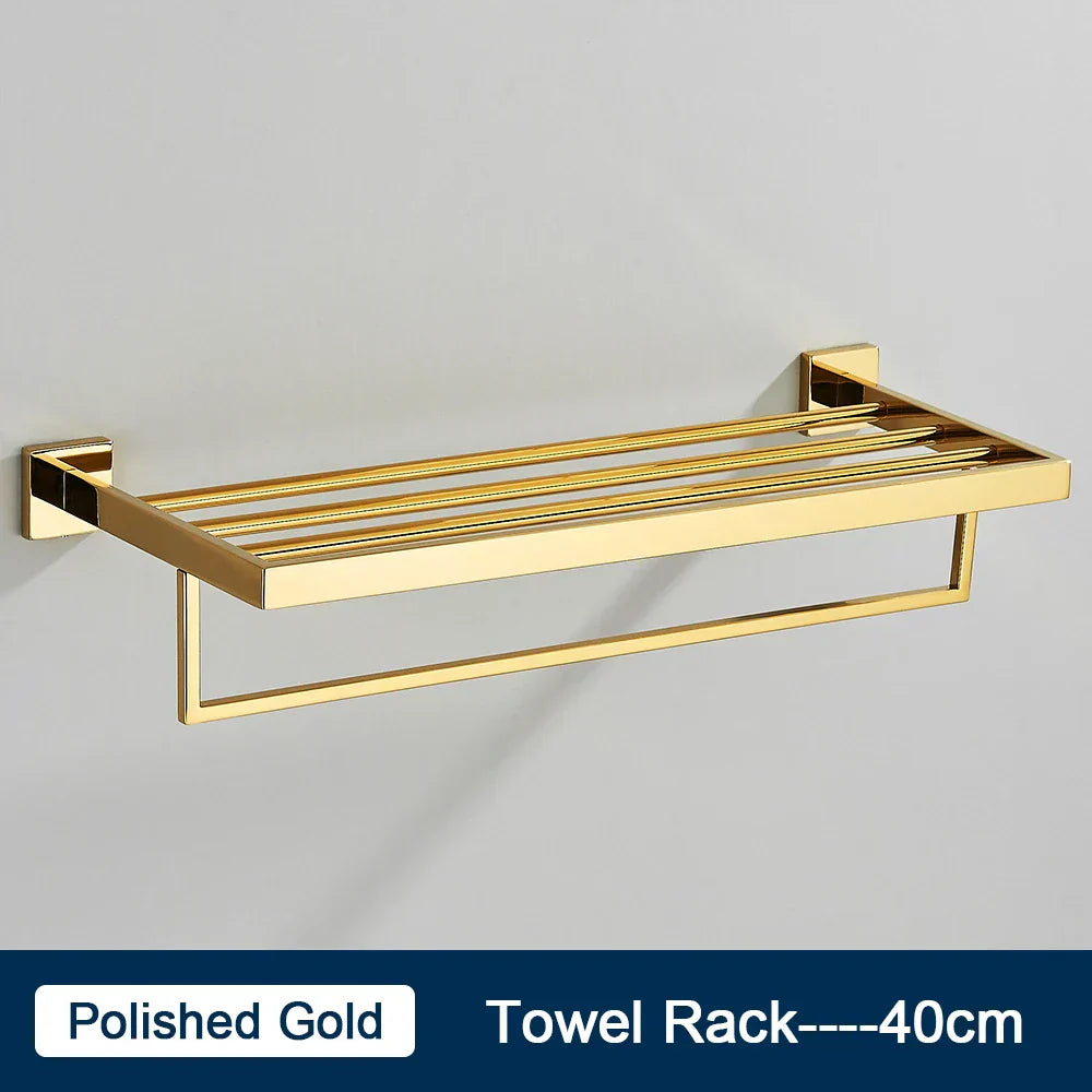 DecorBites™ Black Towel Rack Bar 40cm SUS304 Modern Gold Cloth Holder Wall Mounted