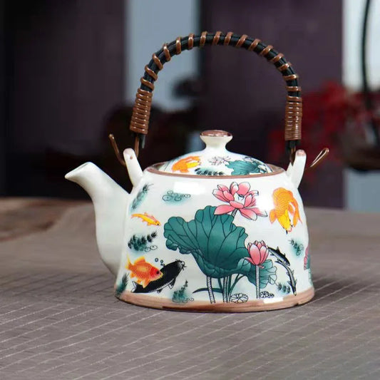 DecorBites™ Blue and White Porcelain Teapot 900ml Clay Heated Kettle Puer Tea Cup Set