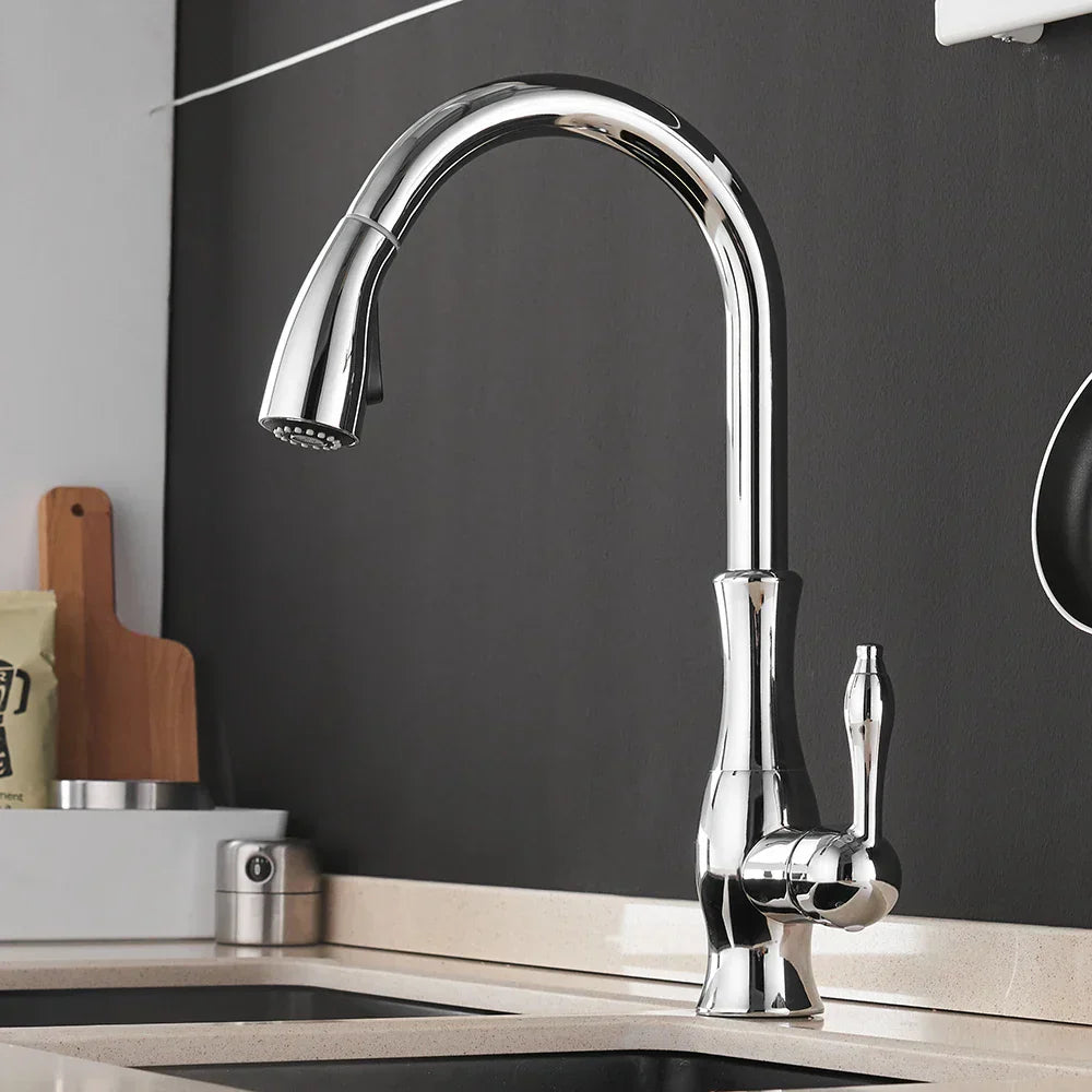 DecorBites™ Gold Single Handle Pull Out Kitchen Faucet Swivel Water Mixer Tap 866011
