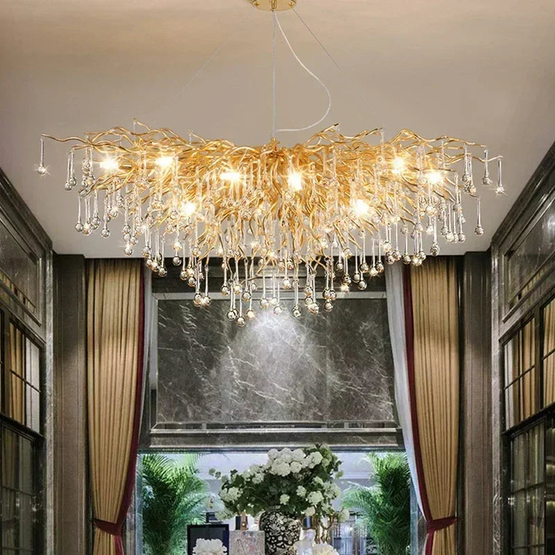 DecorBites™ Branch-shaped Golden Crystal Chandelier for Villa Bedroom and Living Room