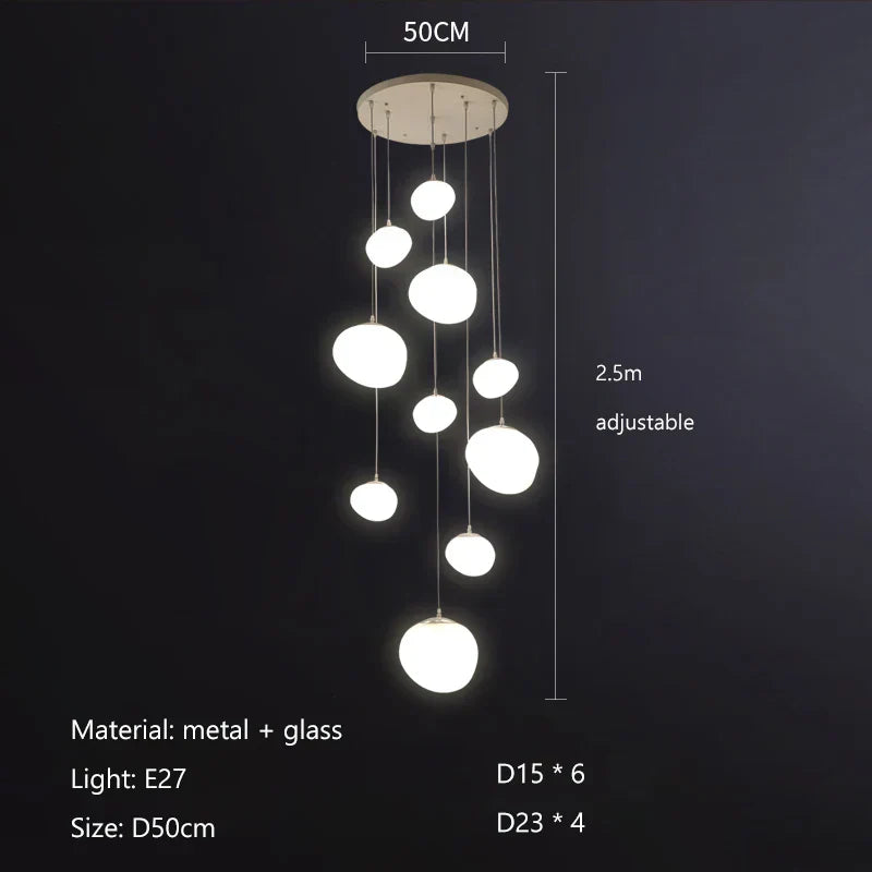 DecorBites™ Cobblestone Glass LED Pendant Lights Chandelier for Villa Hotel Loft Stairway