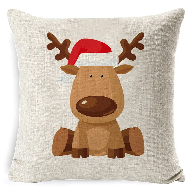 DecorBites™ Christmas Deer Linen Pillow Cover 45x45cm for Home Sofa Decor