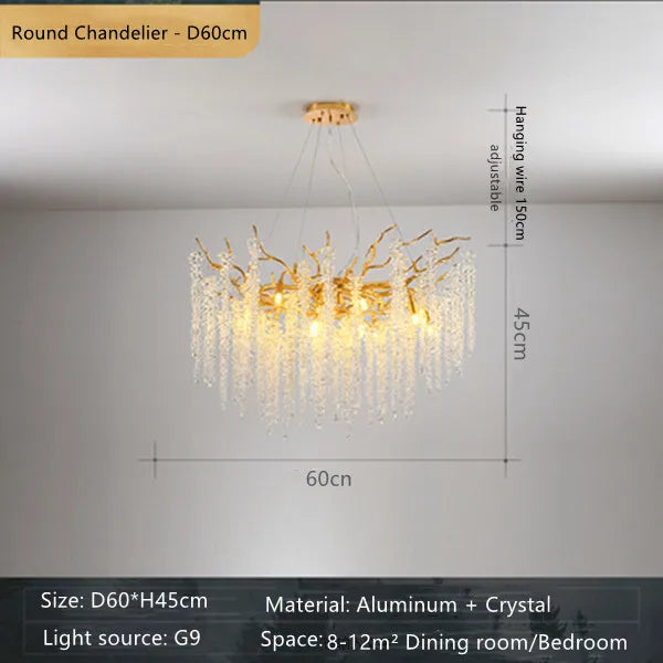 DecorBites™ Crystal Branch Chandelier: French Style Romantic Tassel Ceiling Lamp