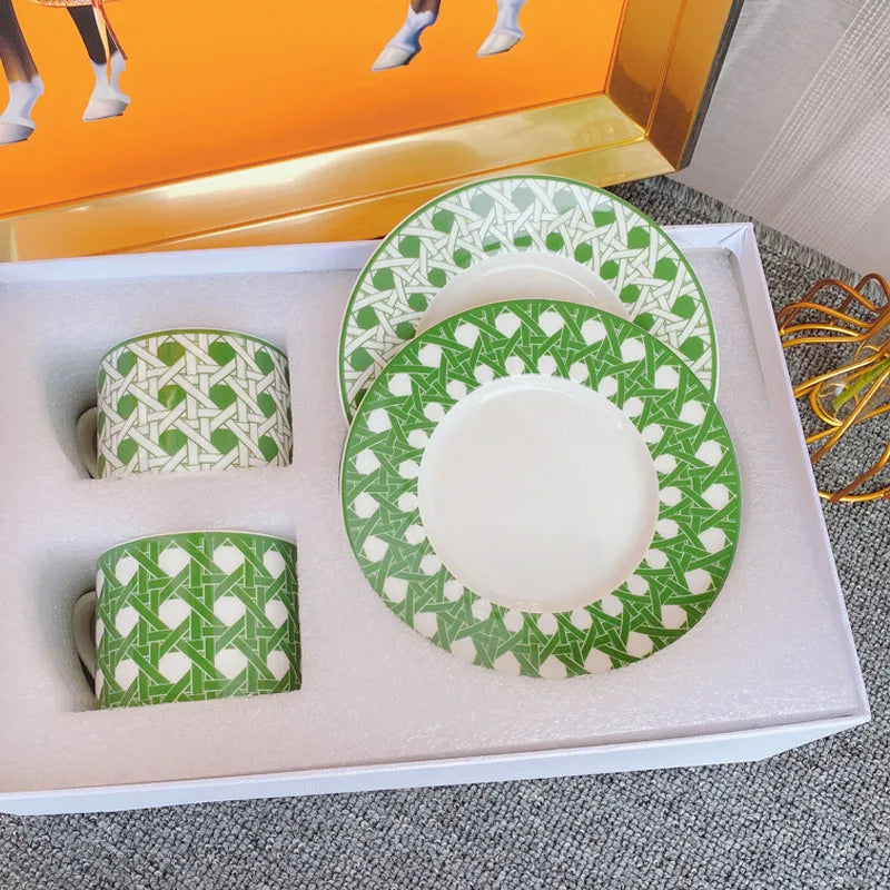 DecorBites™ Bone China Coffee and Tea Cup Set with Saucer, Teaware, Dessert Dish