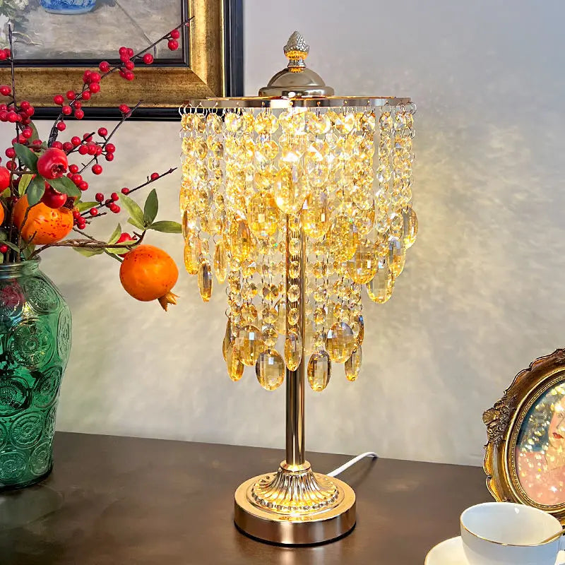 DecorBites™ Crystal Glass Table Lamp with Round Stand for Bedroom Living Room