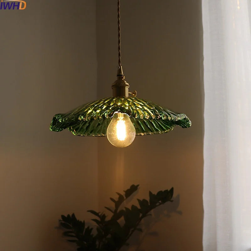 DecorBites™ Green Glass LED Pendant Light - Nordic Modern Copper Luminaire Suspendu
