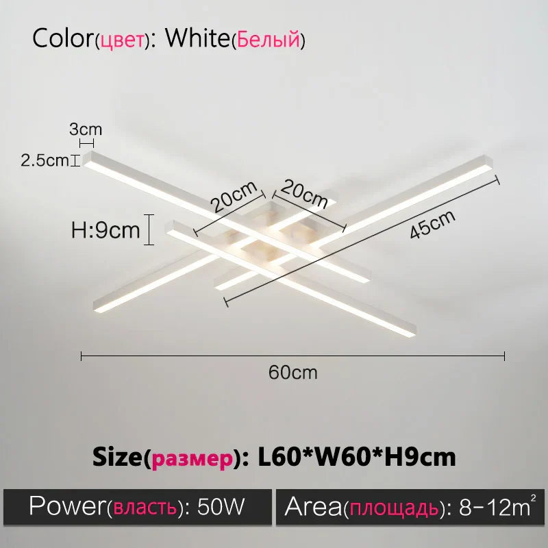 DecorBites™ Black Chandelier LED Ceiling Lamp: Nordic Minimalist Square Bedroom Living Room Lighting