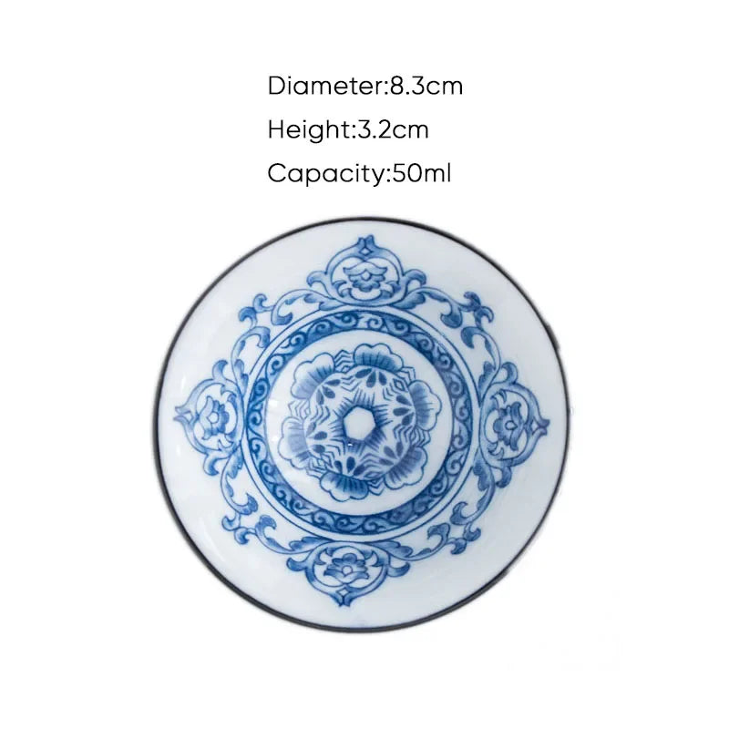 DecorBites™ Blue & White Ceramic Kung Fu Tea Cup, Japanese Style Porcelain Sake Espresso Mug