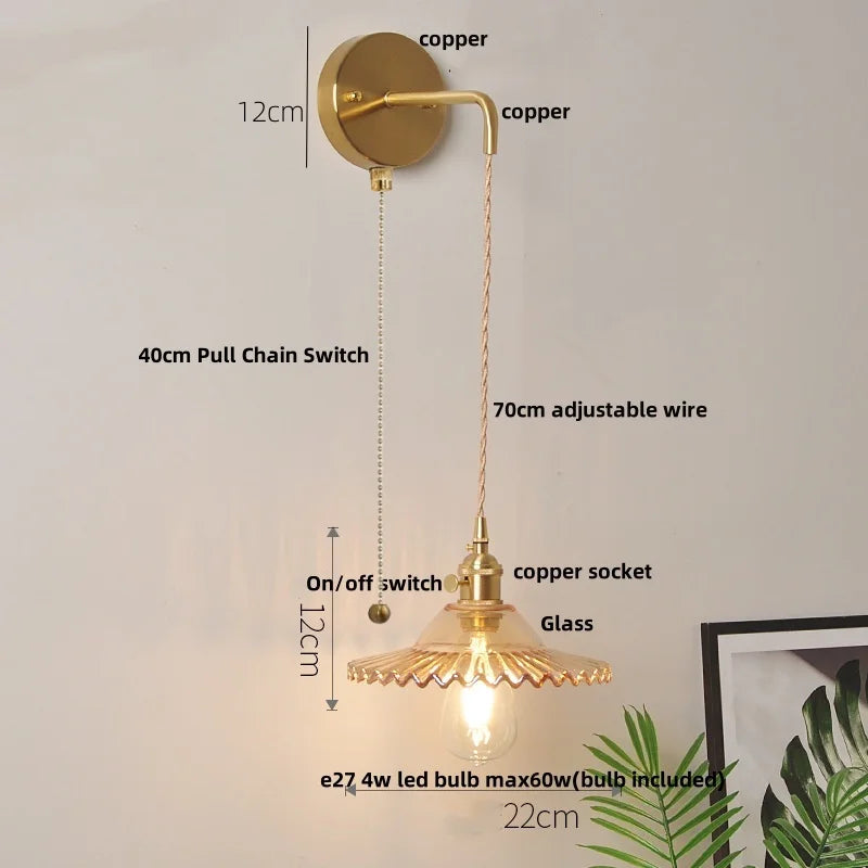 DecorBites™ Glass Wall Lamp with Pull Chain Switch and Adjustable LED Light
