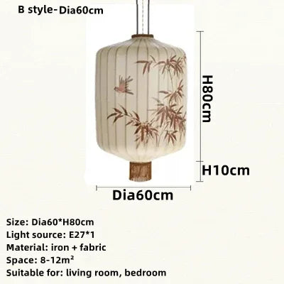 DecorBites™ Bamboo Lantern Pendant: Handmade Fabric Shade for Elegant Hotel and Restaurant Lighting