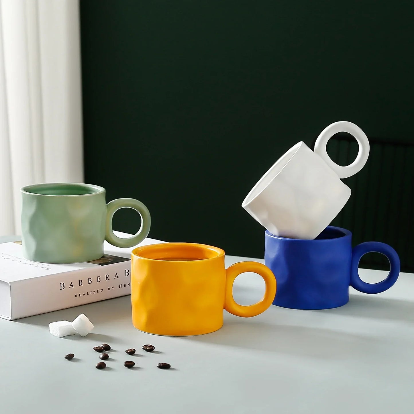 DecorBites™ 400ml Ceramic Coffee Mug with Round Handle, Home Drinking Cup