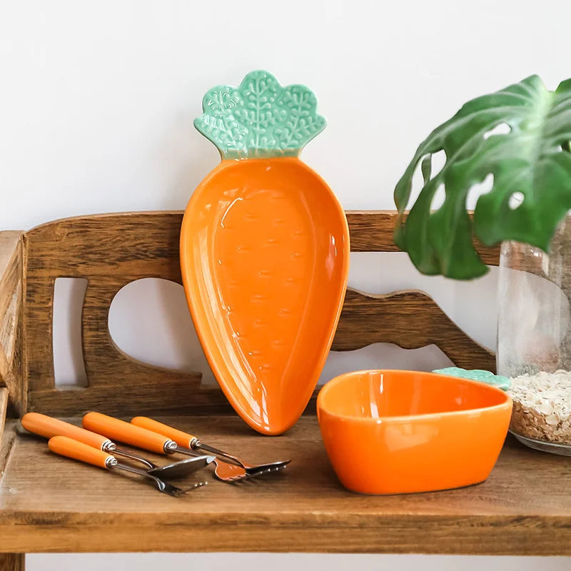 DecorBites™ Carrot-Shaped Ceramic Tableware Set - Creative and Cute Household Plates for Desserts, Fruits, and Snacks