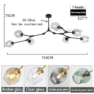 DecorBites™ Glass Bubble Branch Chandelier: Modern Hanging Ceiling Light Fixture